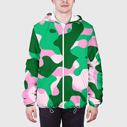 Куртка с капюшоном мужская Абстрактные зелёно-розовые пятна, цвет: 3D-белый — фото 2