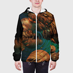 Куртка с капюшоном мужская Абстрактные планеты, цвет: 3D-белый — фото 2