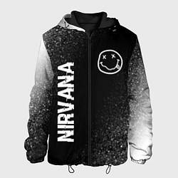 Мужская куртка Nirvana glitch на темном фоне: надпись, символ