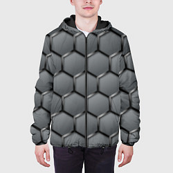 Куртка с капюшоном мужская Стальные шестигранники на сером фоне, цвет: 3D-черный — фото 2