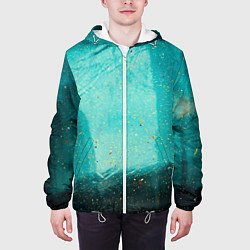 Куртка с капюшоном мужская Сине-зелёный туман и мазки красок, цвет: 3D-белый — фото 2