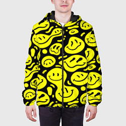 Куртка с капюшоном мужская Кислотный желтый смайлик, цвет: 3D-черный — фото 2