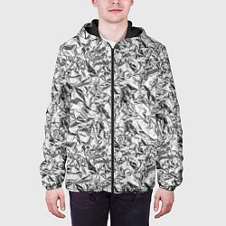 Куртка с капюшоном мужская Текстура мятой алюминиевой фольги, цвет: 3D-черный — фото 2
