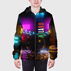 Куртка с капюшоном мужская Неоновые улицы ночного Милана, цвет: 3D-черный — фото 2
