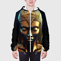 Куртка с капюшоном мужская Нейросеть - золотая статуя египетской царицы, цвет: 3D-белый — фото 2