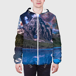 Куртка с капюшоном мужская Горы и лес у озера, цвет: 3D-белый — фото 2