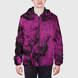 Куртка с капюшоном мужская Тёмно-розовые краски во тьме, цвет: 3D-черный — фото 2