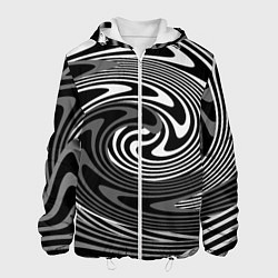 Куртка с капюшоном мужская Black and white abstract pattern, цвет: 3D-белый