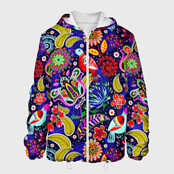 Куртка с капюшоном мужская Multicolored floral patterns, цвет: 3D-белый