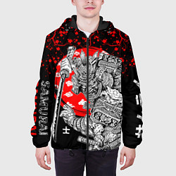 Куртка с капюшоном мужская Самурай и сакура на черном фоне, цвет: 3D-черный — фото 2
