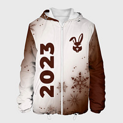 Куртка с капюшоном мужская Кролик НГ хитрый: надпись, символ на светлом, цвет: 3D-белый