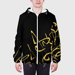 Куртка с капюшоном мужская Золотая каллиграфия на черном фоне, цвет: 3D-белый — фото 2