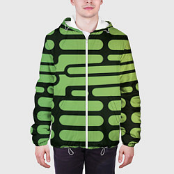 Куртка с капюшоном мужская Зелёный прямоугольный паттерн на чёрном фоне, цвет: 3D-белый — фото 2
