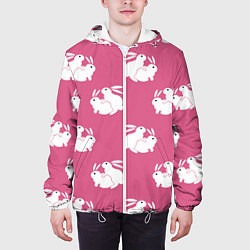 Куртка с капюшоном мужская Сексуальные кролики на розовом, цвет: 3D-белый — фото 2