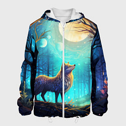 Мужская куртка Волк в ночном лесу в folk art стиле