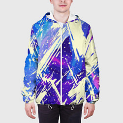 Куртка с капюшоном мужская Синие и фиолетовые мазки краски, цвет: 3D-белый — фото 2