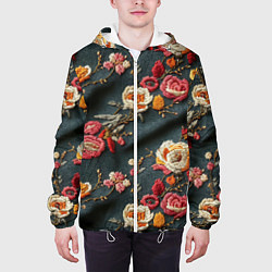 Куртка с капюшоном мужская Эффект вышивки разные цветы, цвет: 3D-белый — фото 2