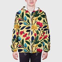 Куртка с капюшоном мужская Эффект вышивки цветочная поляна, цвет: 3D-белый — фото 2