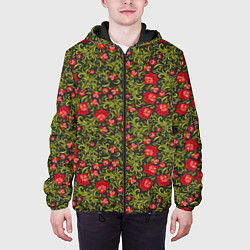 Куртка с капюшоном мужская Русские цветочные узоры, цвет: 3D-черный — фото 2