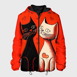Куртка с капюшоном мужская Влюблённые кошки на красном фоне, цвет: 3D-черный