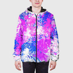 Куртка с капюшоном мужская Разбрызганная фиолетовая краска - светлый фон, цвет: 3D-черный — фото 2