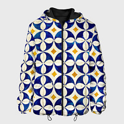 Куртка с капюшоном мужская Бело-синяя лепестковая текстура, цвет: 3D-черный