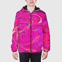 Куртка с капюшоном мужская Розовая абстракция, цвет: 3D-черный — фото 2