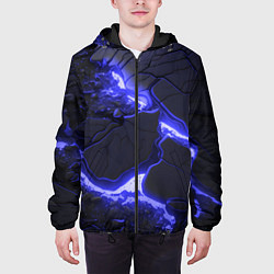 Куртка с капюшоном мужская Красивая синяя неоновая лава, цвет: 3D-черный — фото 2