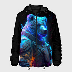 Куртка с капюшоном мужская Неоновый медведь воин, цвет: 3D-черный