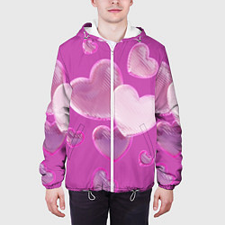 Куртка с капюшоном мужская Сердца на розовов фоне, цвет: 3D-белый — фото 2