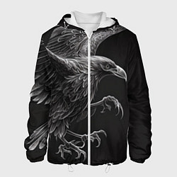 Куртка с капюшоном мужская Черно-белый ворон, цвет: 3D-белый