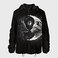 Куртка с капюшоном мужская Волки инь-янь луна, цвет: 3D-черный