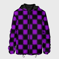 Куртка с капюшоном мужская Фиолетовый черный узор Шахматка, цвет: 3D-черный