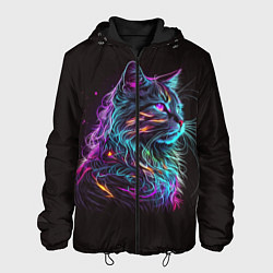 Куртка с капюшоном мужская Неоновая кошечка, цвет: 3D-черный