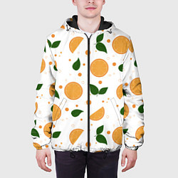 Куртка с капюшоном мужская Апельсины с листьями, цвет: 3D-черный — фото 2