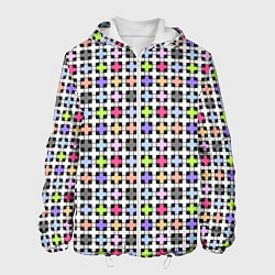 Куртка с капюшоном мужская Разноцветный геометрический рисунок, цвет: 3D-белый