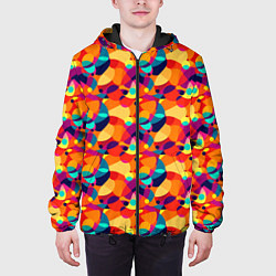 Куртка с капюшоном мужская Абстрактный узор из разноцветных окружностей, цвет: 3D-черный — фото 2