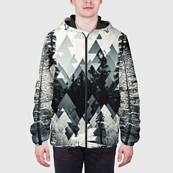 Куртка с капюшоном мужская Абстракция зимнего леса, цвет: 3D-черный — фото 2