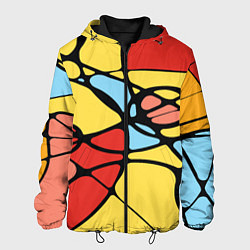 Куртка с капюшоном мужская Яркий абстрактный узор из цветных овалов и плавных, цвет: 3D-черный