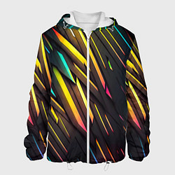 Куртка с капюшоном мужская Неоновые абстрактные линии, цвет: 3D-белый