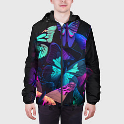 Куртка с капюшоном мужская Много неоновых бабочек, цвет: 3D-черный — фото 2