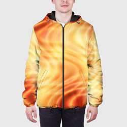 Куртка с капюшоном мужская Абстрактные оранжево-жёлтые солнечные волны, цвет: 3D-черный — фото 2