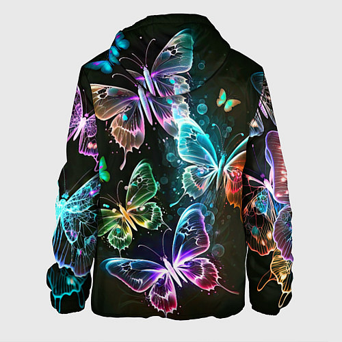 Мужская куртка Неоновые дикие бабочки / 3D-Черный – фото 2