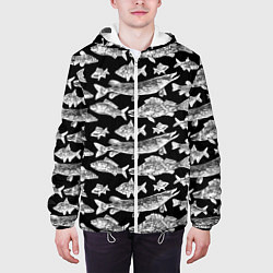 Куртка с капюшоном мужская Городской паттерн о рыбалке, цвет: 3D-белый — фото 2