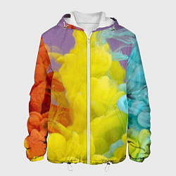 Куртка с капюшоном мужская Абстрактные разноцветные объёмные дымы, цвет: 3D-белый
