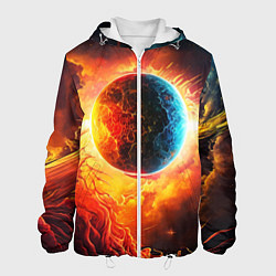 Куртка с капюшоном мужская Планета в огненном космосе, цвет: 3D-белый