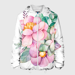Куртка с капюшоном мужская Пастельные цветы - посередине, цвет: 3D-белый
