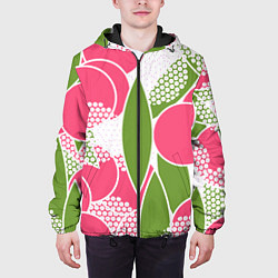 Куртка с капюшоном мужская Абстракция круги и зеленый лист, цвет: 3D-черный — фото 2