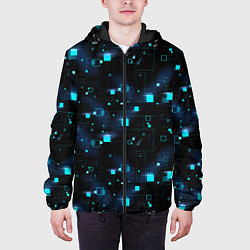Куртка с капюшоном мужская Светящиеся неоновые квадраты, цвет: 3D-черный — фото 2