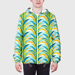 Куртка с капюшоном мужская Летний паттерн с листьями, цвет: 3D-белый — фото 2